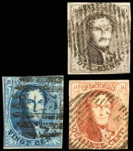 Belgium Stamps # 10-12 Used VF Scott Value $168.00