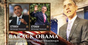 Togo 2014 - President Barack Obama Souvenir Sheet of 2 Stamps (#2) MNH