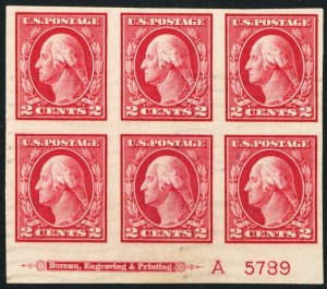 409, Used 2¢ VF Bottom Plate Block of Six Stamps * Stuart Katz