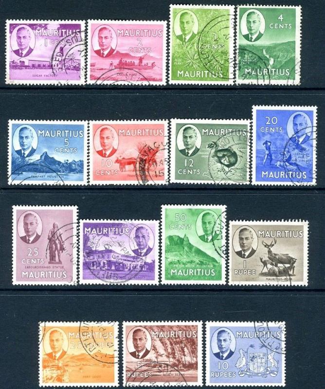 MAURITIUS-1950 Set to 10r  Sg 276-290 FINE USED  V18853