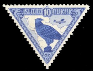 Iceland #C3 Cat$25, 1930 10a Gyrfalcon, lightly hinged