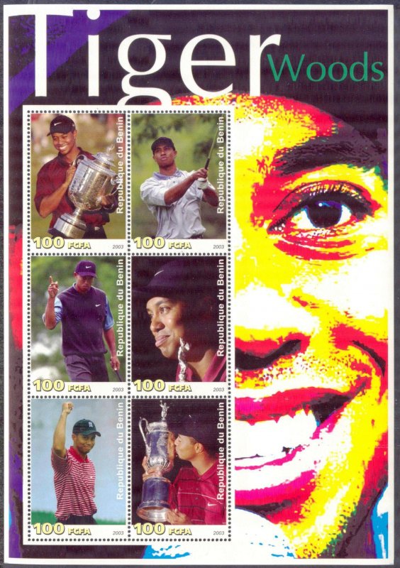 Benin 2003 Sports Golf Player Tiger Woods Sheet MNH