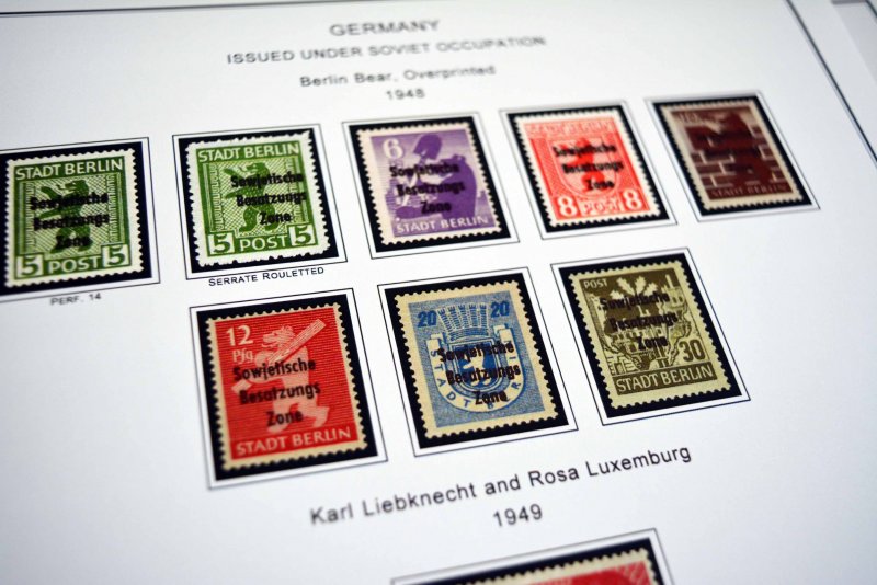 COLOR PRINTED OCCUPIED GERMANY 1945-1949 STAMP ALBUM PAGES (50 illustr. pages)