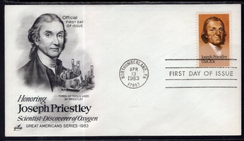 US 2038 Joseph Priestly Artcraft U/A FDC