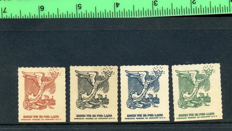 4 VINTAGE 'AMERICAN FRIENDS OF NORWAY NYC' INGEN VEI ER FOR LANG POSTER STAMPS 