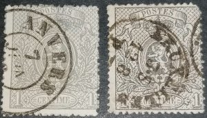 Belgium 1c 1866 lion gray and black, pair