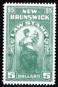 NBL18, $5 green, MNHOG, VF/XF, 1940, New Brunswick Law Stamp, Canada