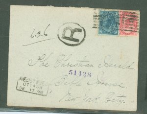 Canada  #69/70, Postmarked Ottawa, De 17, 1898 to New York, Very Nice Struck Registry Markings