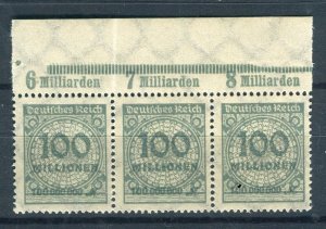 GERMANY; 1923 Aug-Oct Inflation Surcharged MINT MNH 100M. STRIP SHEET MARGINAL