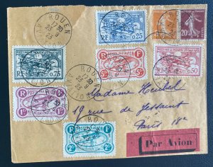 1923 Rouen France Early Airmail Cover To Paris Rouen Aviation Labels