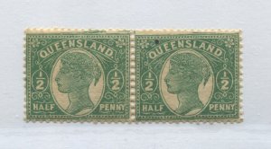 Queensland QV 1893 1/2d pair moire on back used