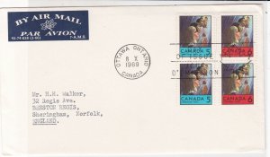 Canada 1969 Airmail FDC Leaf Cancel Four Christmas Prayer Stamps Cover ref 22018