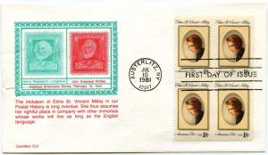 1926 Edna St Vincent Millay Carrollton Block of 4 FDC