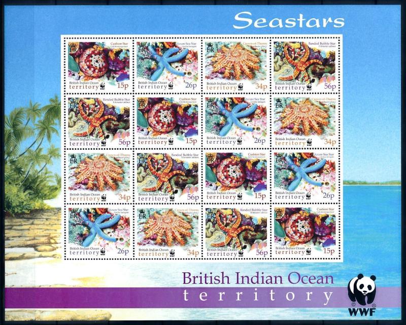 [94538] British Indian Ocean Territory 2001 Marine Life Sea Stars WWF Sheet MNH