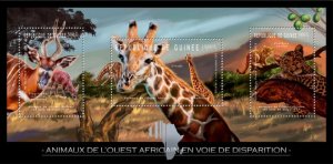 GUINEA - 2012 - Endangered Animals in W. Africa-Perf 3v Sheet-Mint Never Hinged