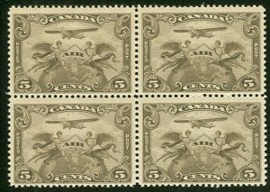 CANADA #C1  5¢ brown olive, Block of 4, og, NH, VF