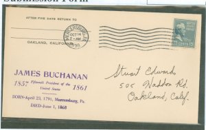 US 820 1938 15c James Buchanan, Part of the Presidential Prexy Series, addressed FDC with an Unknown Add-On Cachet