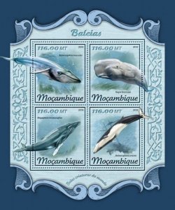 Mozambique - 2018 Whales on Stamps - 4 Stamp Sheet - MOZ18121a