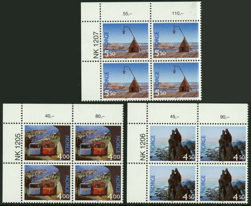 NORWAY #955-957 Postage Stamp Collection Corner Blocks EUROPE Mint NH OG VF