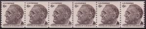 #1305 F. D. Roosevelt 6c Vert. Joint Line Pair Strip 6 MNH