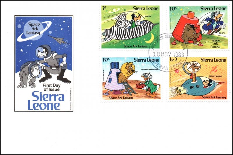 Sierra Leone 601-609 Disney's Set of Three U/A FDC