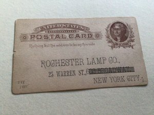 United States New York Rochester Lamp company 1885  postal card Ref 66794