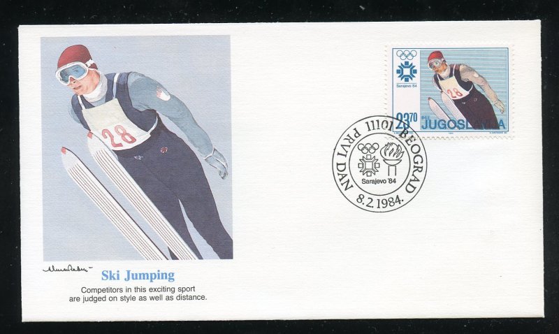 Yugoslavia Sc 1670 1984 Winter Olympics Ski Jumping UA Fleetwood cachet FDC