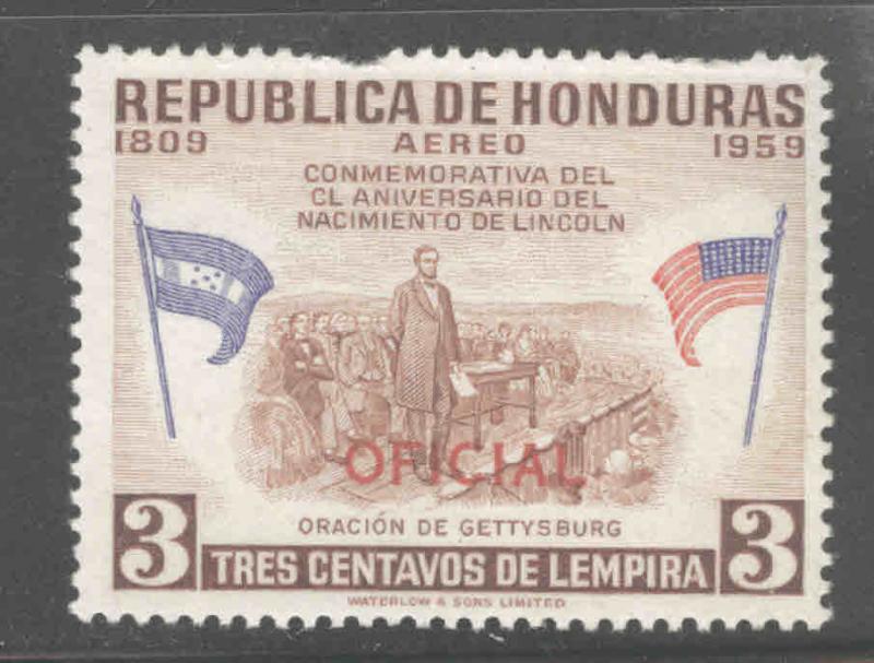 Honduras  Scott Co100 MH* Official airmail stamp short perf at top