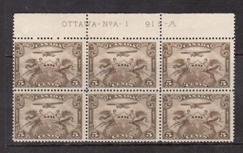 Canada #C1 NH Mint Plate #1 Block Of Six