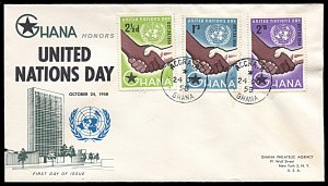 Ghana 36-38, FDC, United Nations Day