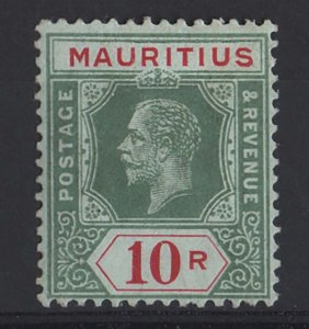 Mauritius 1913 10r green & red/blue-green olive back sg204a very fine mint cat