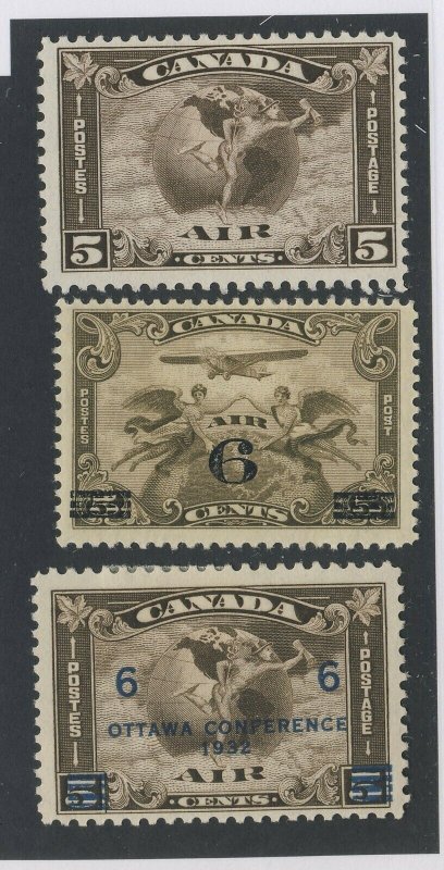 3x Canada MH Airmail Stamps  #C2-5c C3-6c/5c & #C4-6c/5c F/VF Guide Value=$65.00