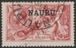 NAURU 1916 'NAURU' on KGV Seahorses 5/- bright carmine DLR printing.