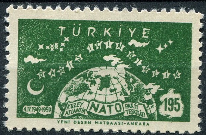 Turkey Sc#1437 MNH, 195k grn, NATO, 10th Anniversary (1959)