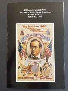 1986 William Jennings Bryan Stamp First Day Ceremony Program Sc# 2195