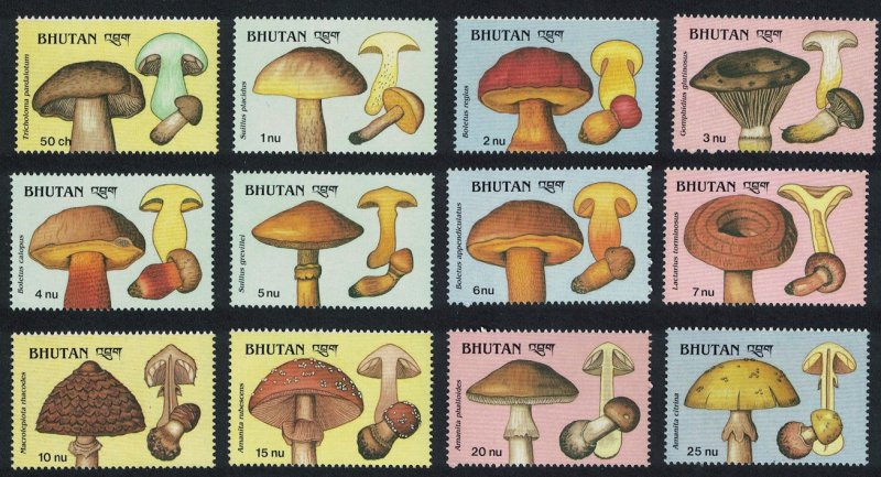 Bhutan Fungi Mushrooms 12v COMPLETE SG#785-796 MI#1145-1156 CV£20+