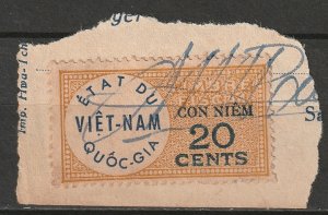 Vietnam 1940s revenue 20c used on piece