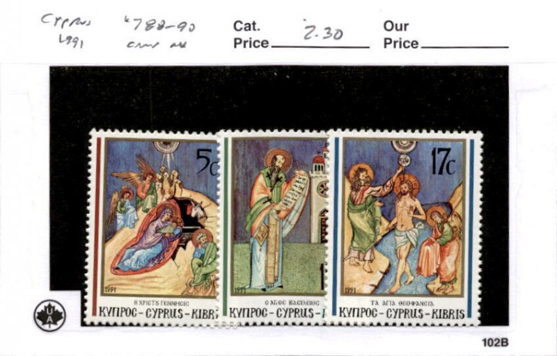 Cyprus, Postage Stamp, #788-790 Mint NH, 1991 Christmas