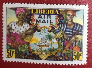 1949 Liberia Sc C64 unused Farm couple, arms and ag. products CV35¢ Lot 2085