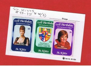 St. Kitts #93-95  MNH OG  21st  Birthday   Free S/H