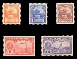 Venezuela #C232-236 Cat$60.70, 1947 75c-10b, complete set, hinged