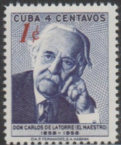 1960 Cuba Stamps Sc 632  Dr. Carlos de la Torre Naturalist  Surcharged  NEW