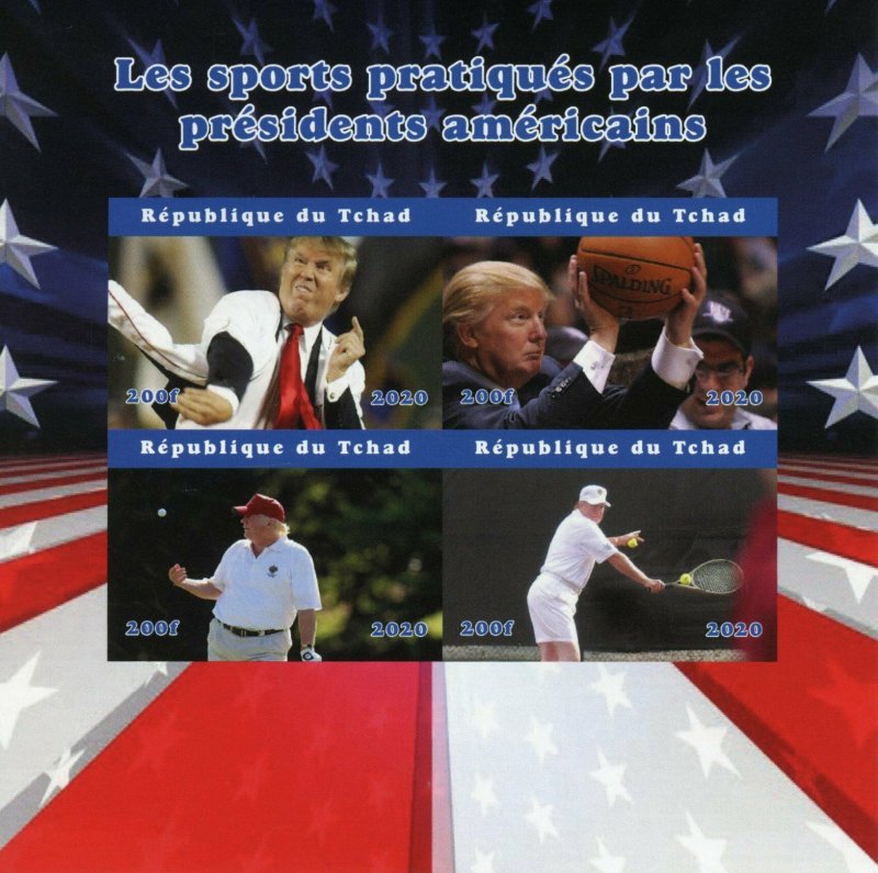 Chad Donald Trump Stamps 2020 MNH Basketball Golf Tennis Sports 4v IMPF M/S