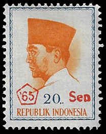 Indonesia #661 Unused - OG LH; 20s on 20r overprint - President Sukarno (1965)