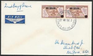 TOKELAU IS 1956 1/- OVERPRINT pair on FDC, Nukunono cds....................11519