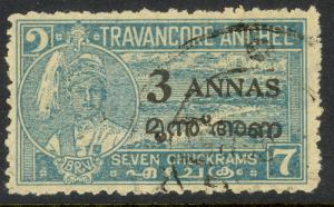 INDIA IFS TRAVANCORE COCHIN 1949 3a on 7ch CAPE COMERIN Sc No 6 VFU