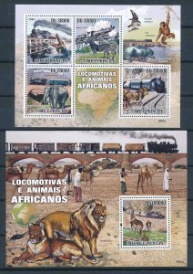 [113247] Sao Tome & Principe 2009 Railway trains Locomotives Wild life  MNH