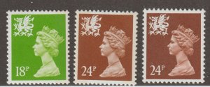 Great Britain Wales Scott#WMMH34rb,45 2b,46 SG# W49,59b,60 1992 QEII MNH