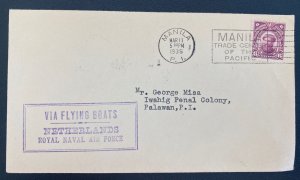 1935 Manila Philippines Airmail Cover To Palawan Netherlands Royal Naval Air For