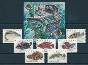 [110089] Tanzania 1991 Marine life fish With souv. Sheet MNH